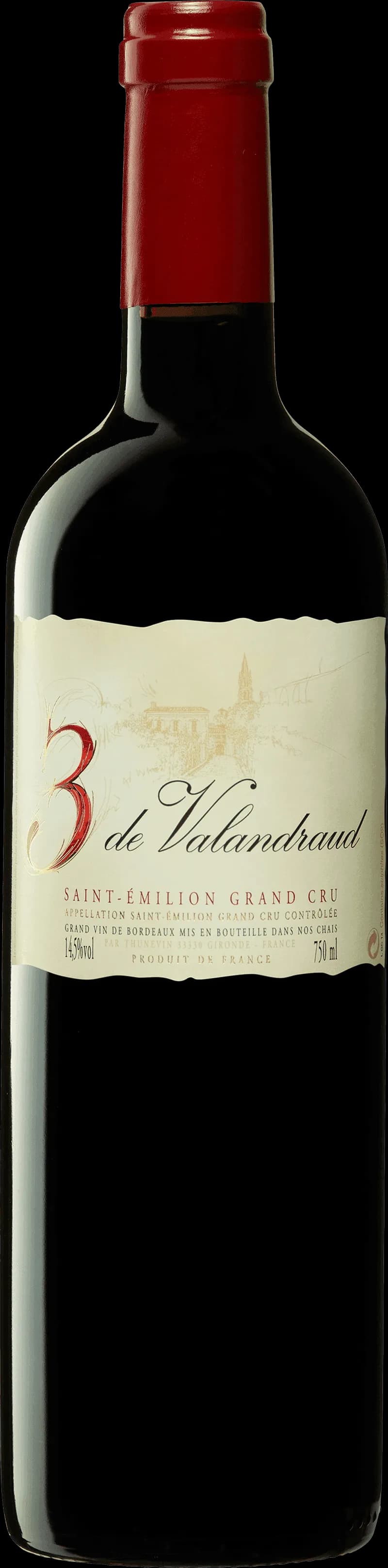 Flaska av rött vin 3 de Valandraud från Bordeaux