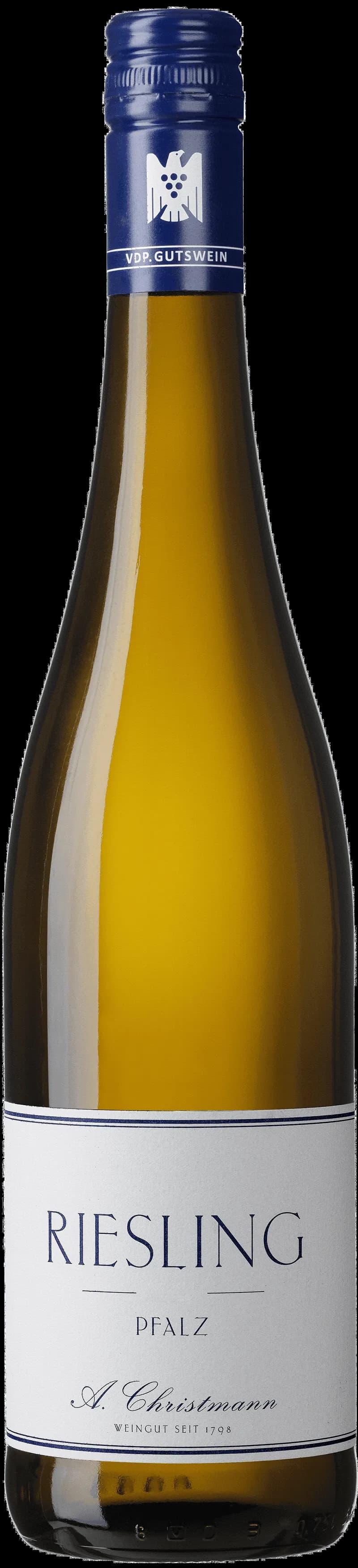 Flaska av A. Christmann vitt vin på vit bakgrund