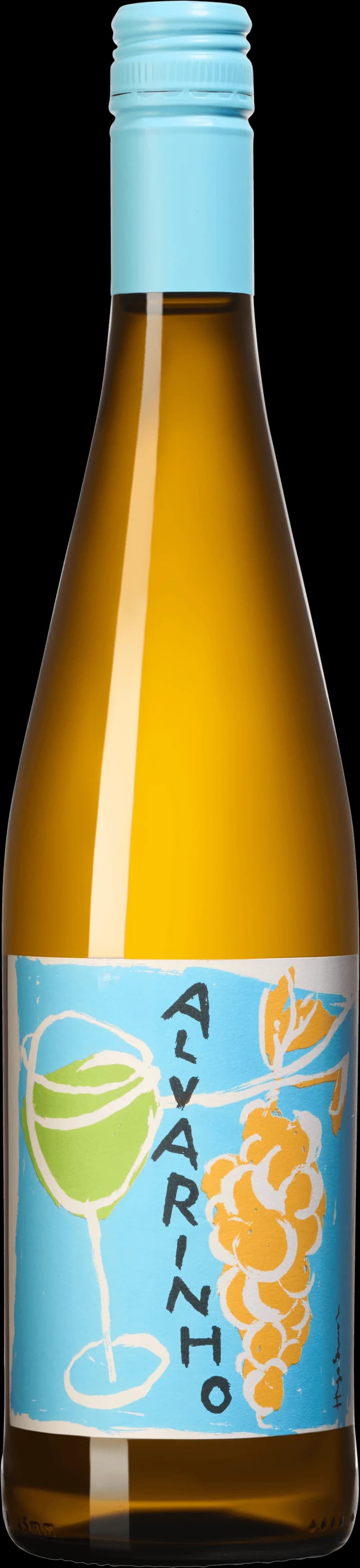 Flaska och glas med vitt vin från Adega de Monção.