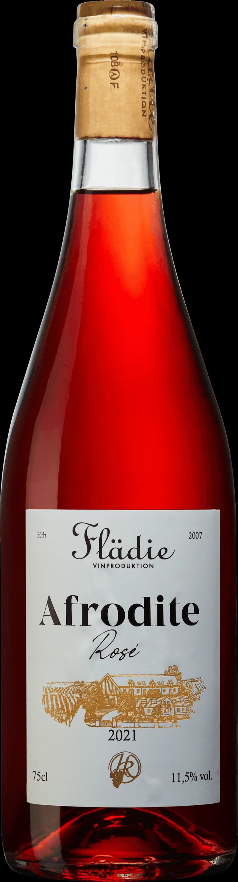 Flaska av Afrodite rosévin mot ljus bakgrund