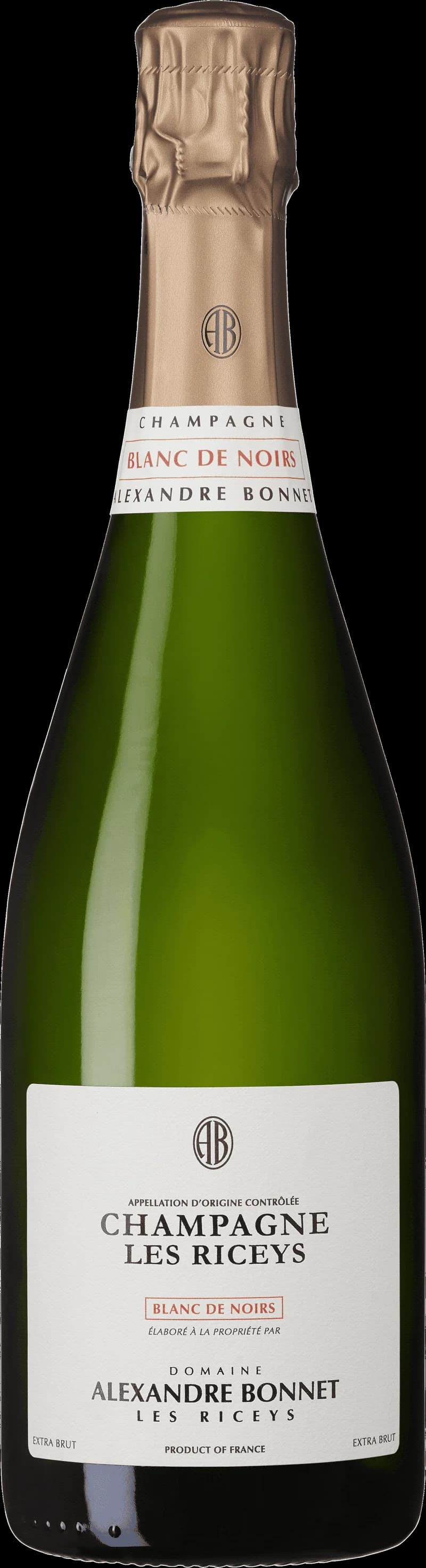 Flaska av Alexandre Bonnet mousserande vin mot ljus bakgrund.