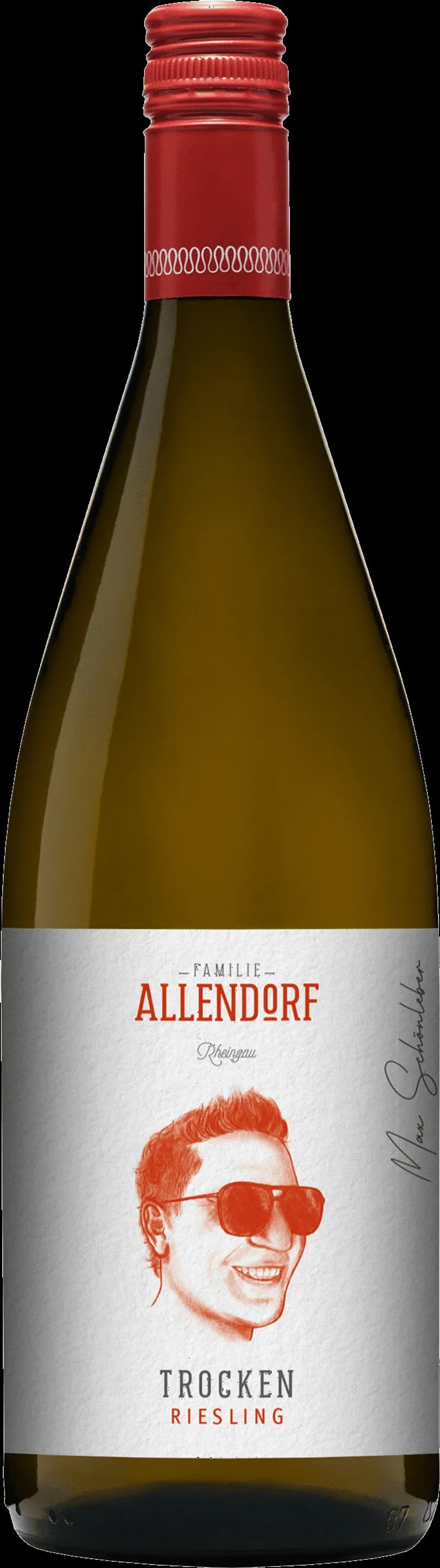 Flaska med Allendorf vitt vin mot ljus bakgrund
