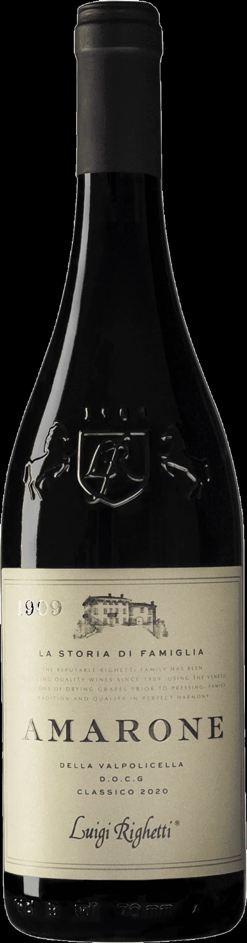 Flaska Amarone della Valpolicella rött vin mot mörk bakgrund