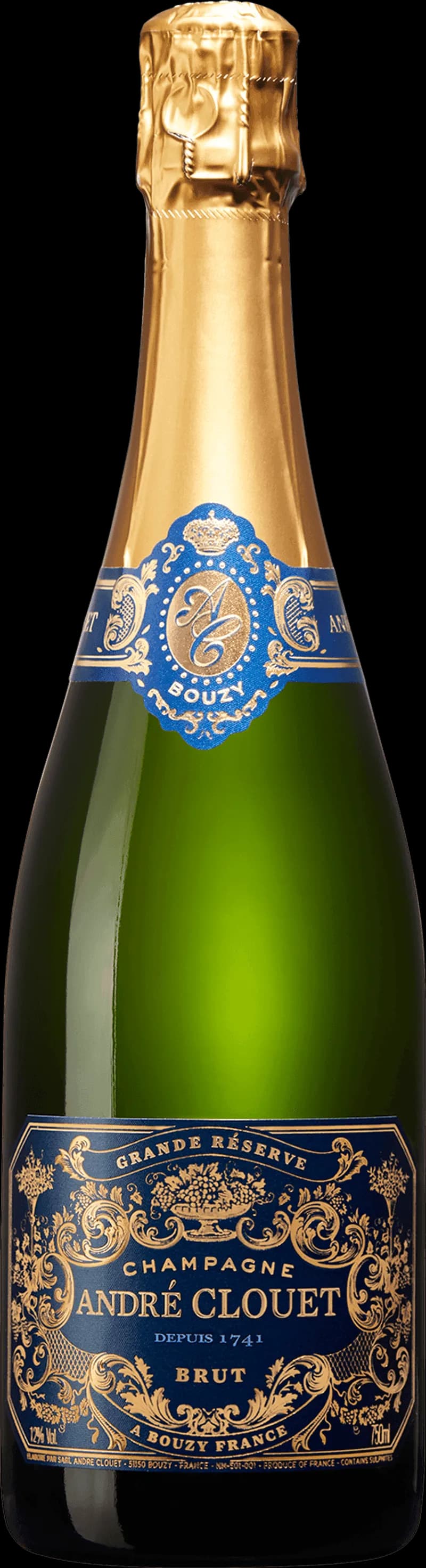 Flaska av André Clouet mousserande vin på bordet.