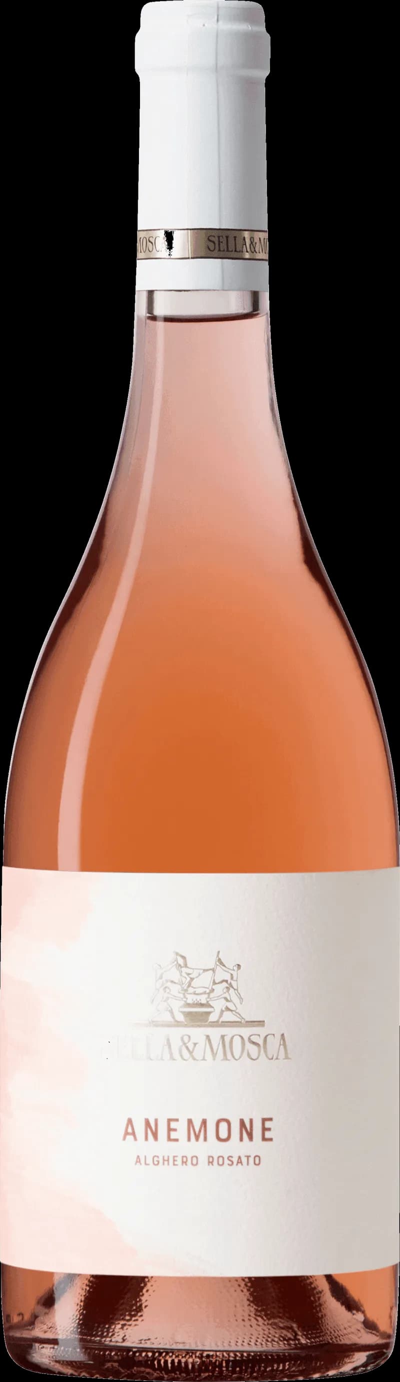 Ett glas rosévin framför en bukett med vita och rosa anemoner.