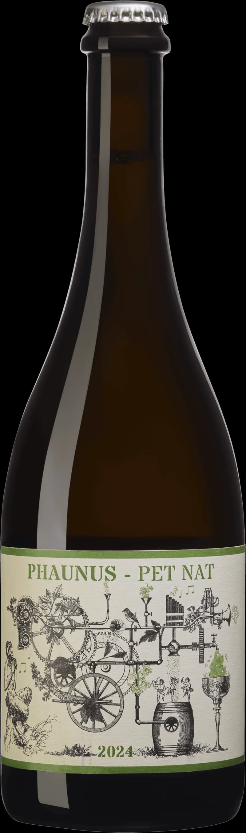 Aphros Phaunus mousserande vin, en flaska med etikett mot en neutral bakgrund.