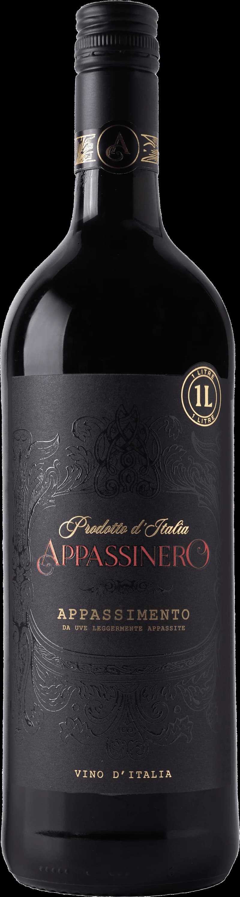 Flaska med appassinero rött vin mot neutral bakgrund