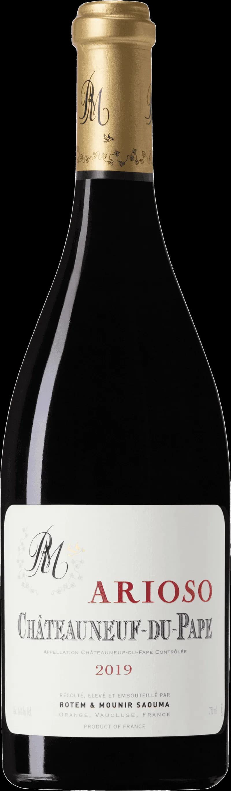Flaska Arioso Châteauneuf-du-Pape Rouge rött vin mot bakgrund