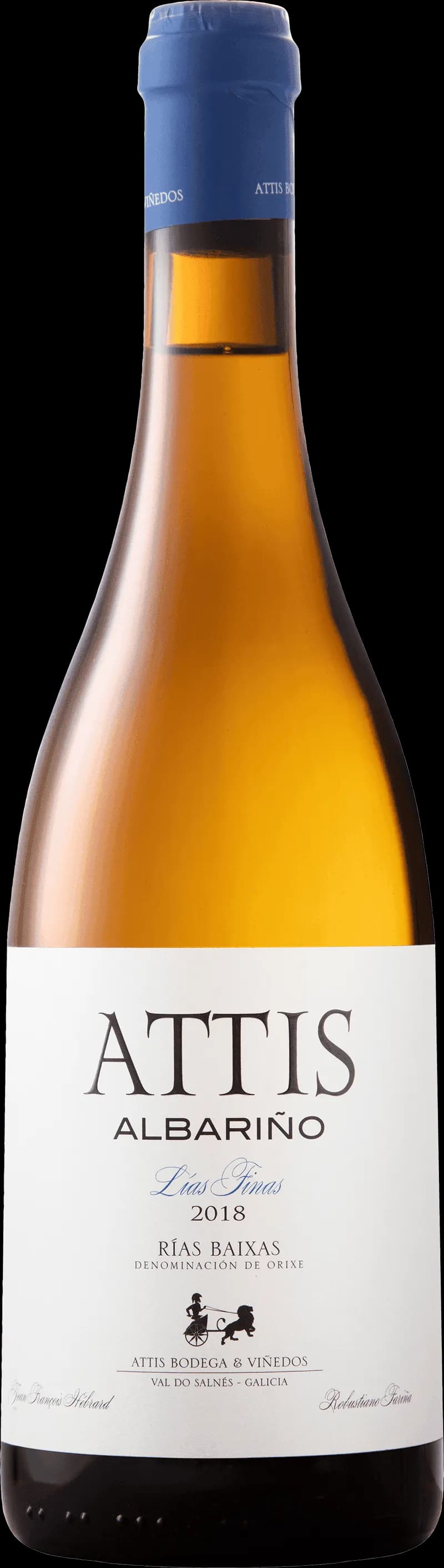 Flaska med Attis vitt vin mot ljus bakgrund