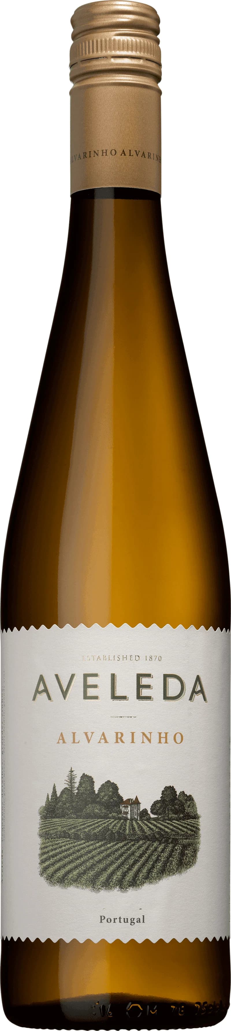 Flaska Aveleda vitt vin mot ljus bakgrund