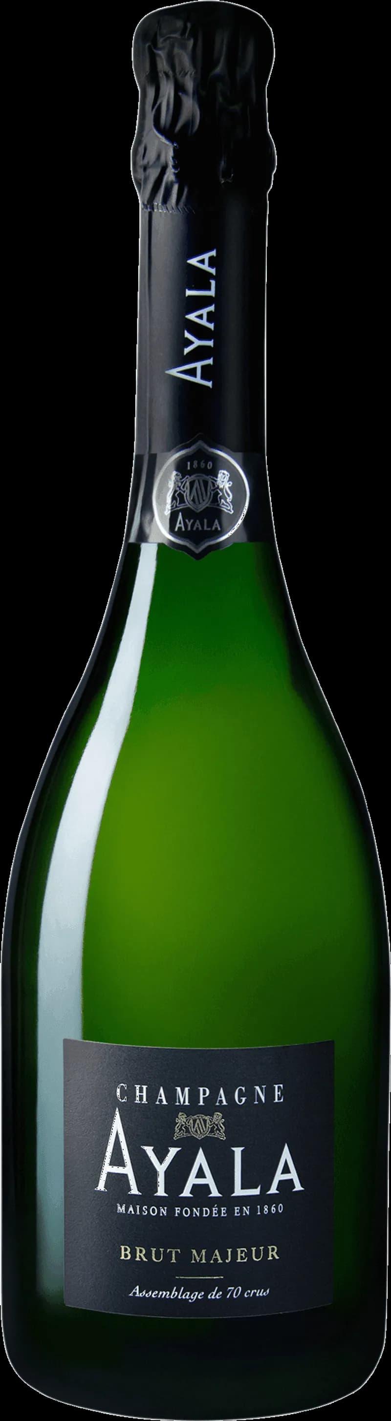Flaska med Ayala mousserande vin mot neutral bakgrund.