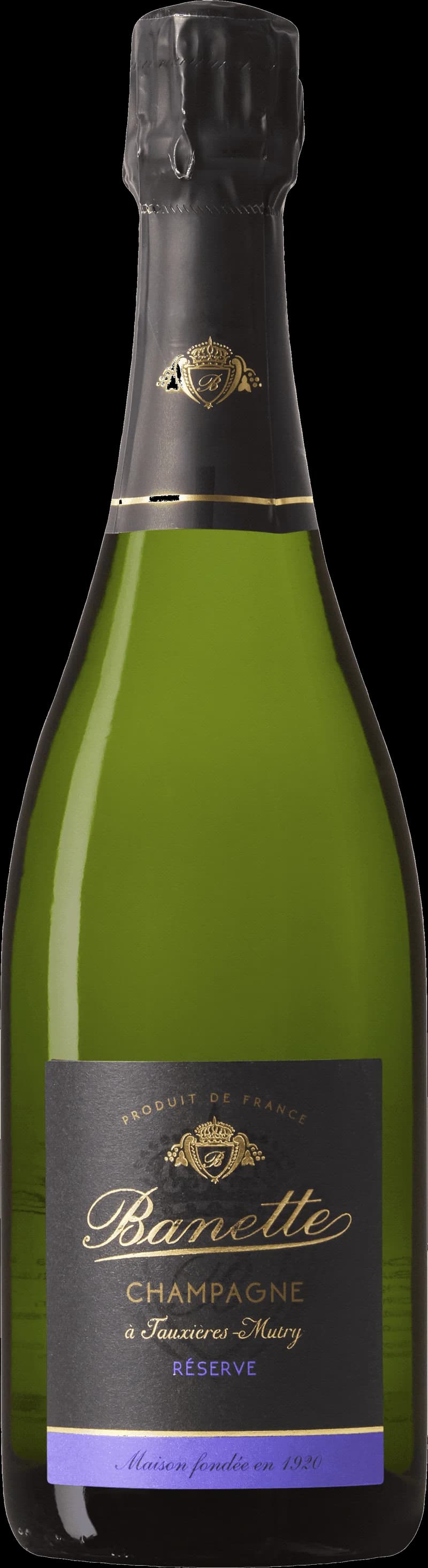 Flaska Banette mousserande vin med etikett och bubblande glas.