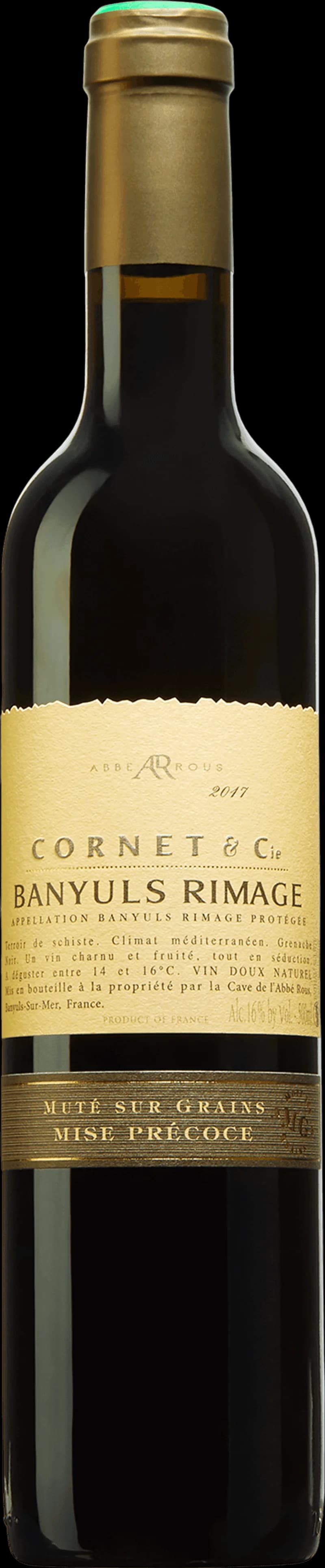 Flaska med Banyuls Rimage starkvin, ett sött rött vin från Frankrike.