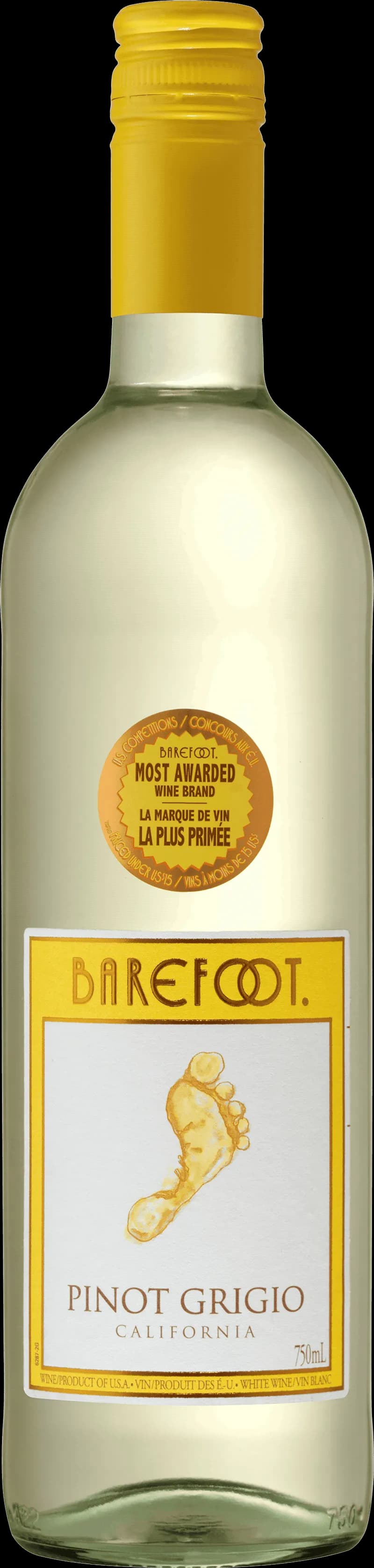 Flaska av Barefoot vitt vin på en ljus bakgrund