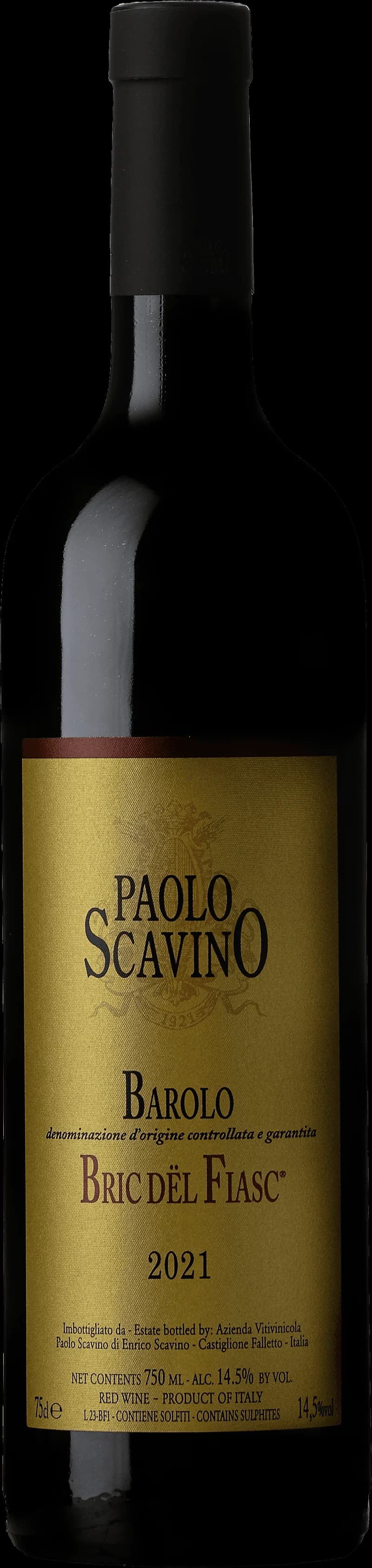 Flaska Barolo Bric d'l Fiasc rött vin mot neutral bakgrund.