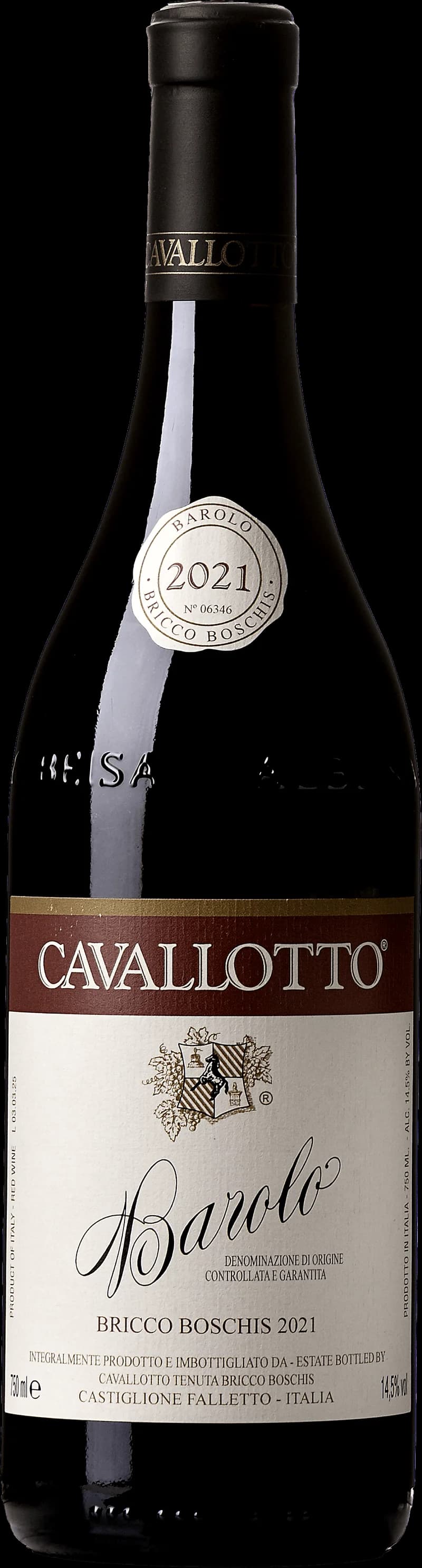 Flaska av rött vin Barolo Bricco Boschis från Piemonte