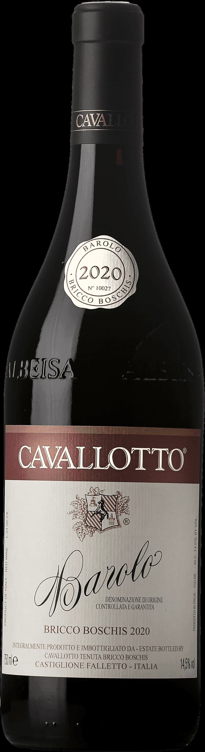 Flaska av rött vin Barolo Bricco Boschis från Piemonte