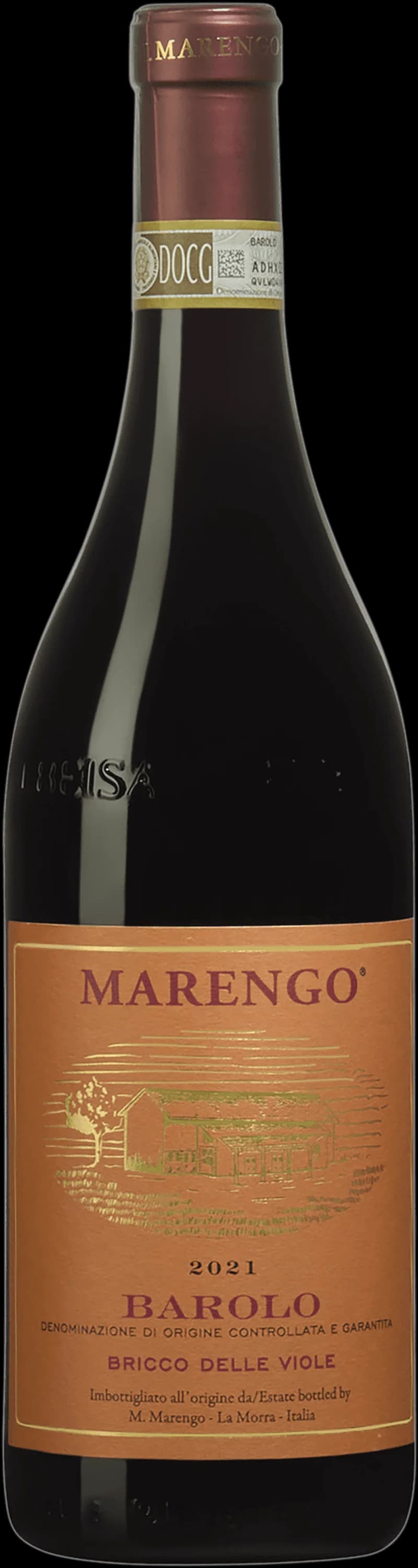 Flaska Barolo Bricco delle Viole rött vin mot neutral bakgrund