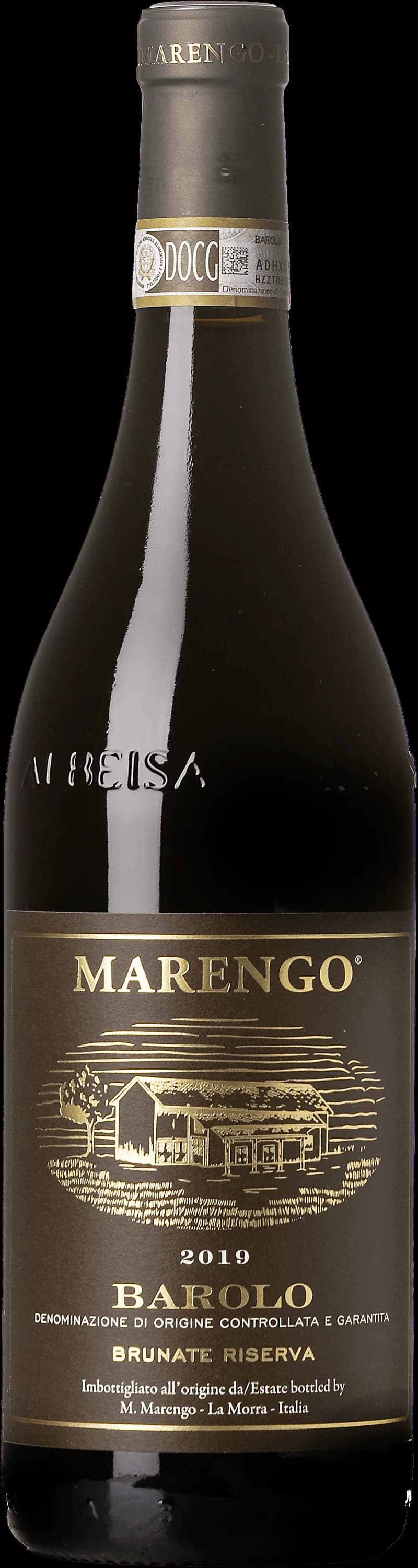 Flaska Barolo Brunate Riserva rött vin mot neutral bakgrund