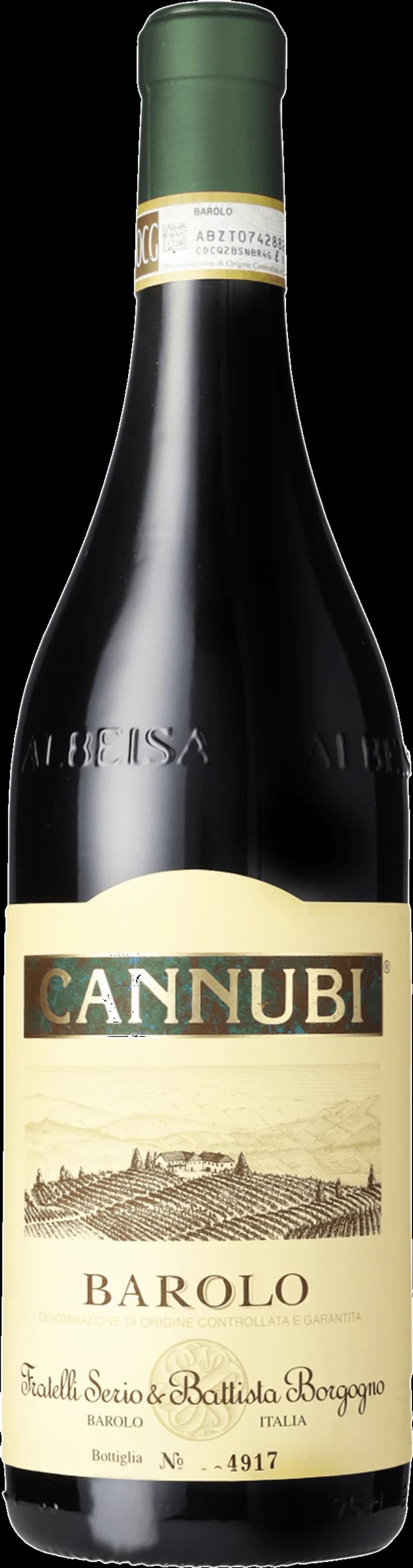 Flaska Barolo Cannubi rött vin från Piemonte, Italien.
