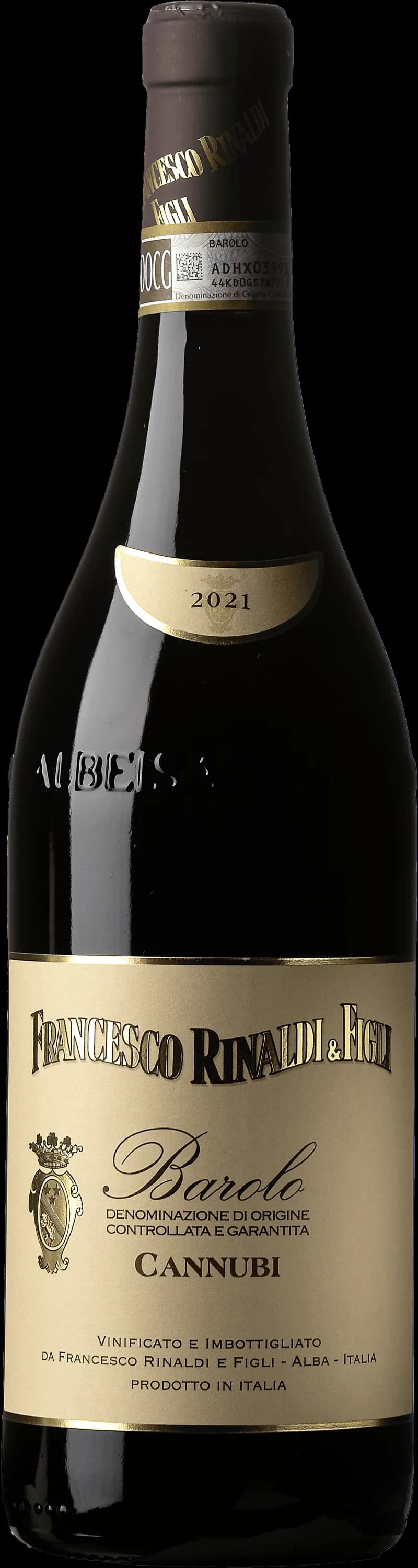 Flaska av rött vin från Barolo Cannubi på en träbänk.
