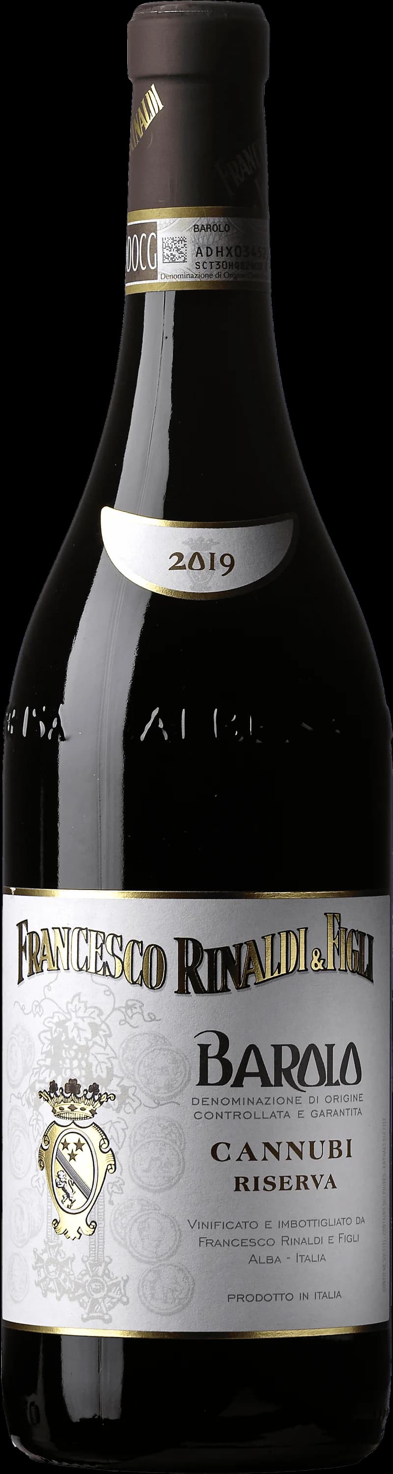 Flaska med rött vin från Barolo Cannubi på ett bord
