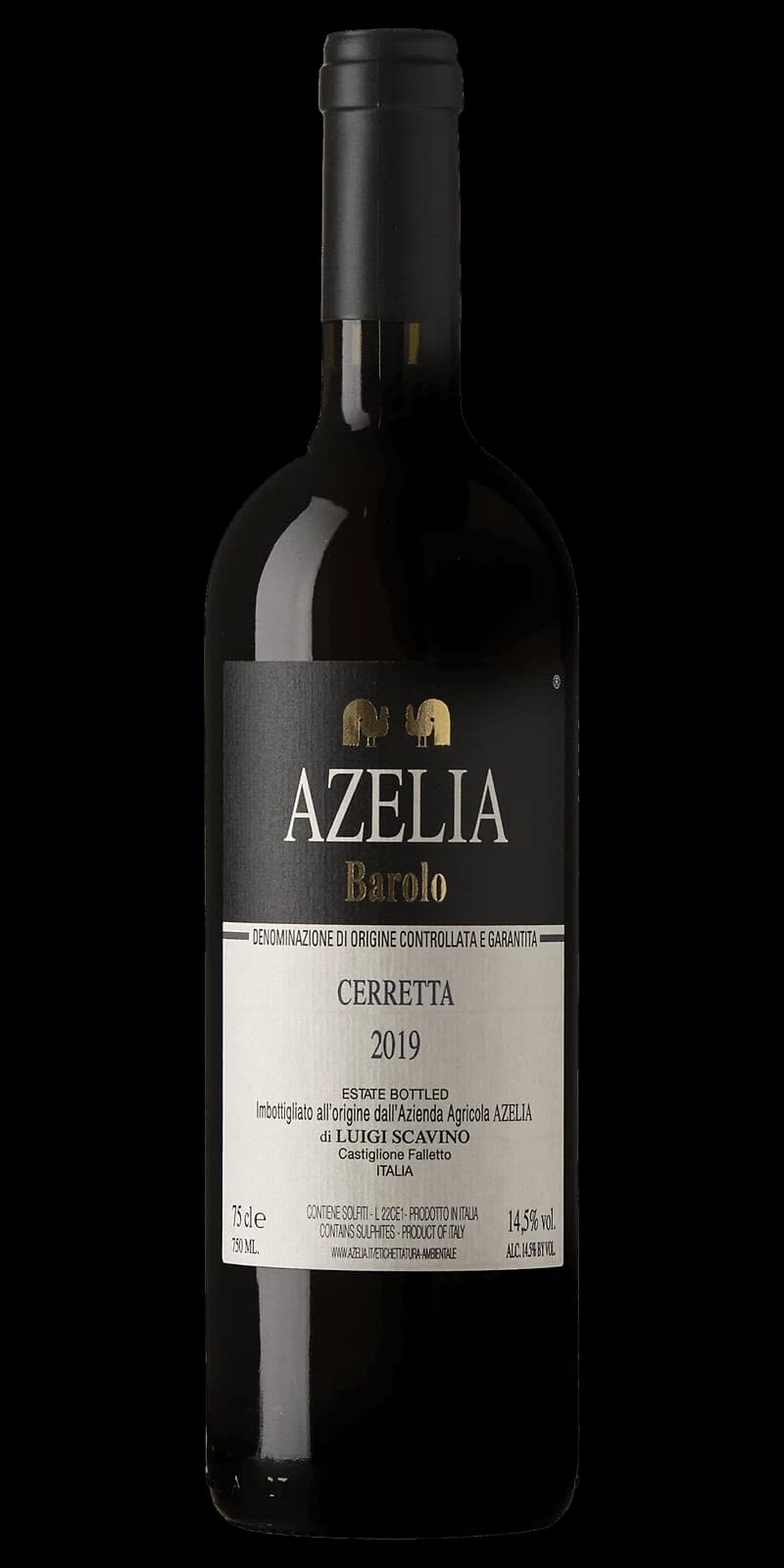 Flaska med rött vin från Barolo Cerretta