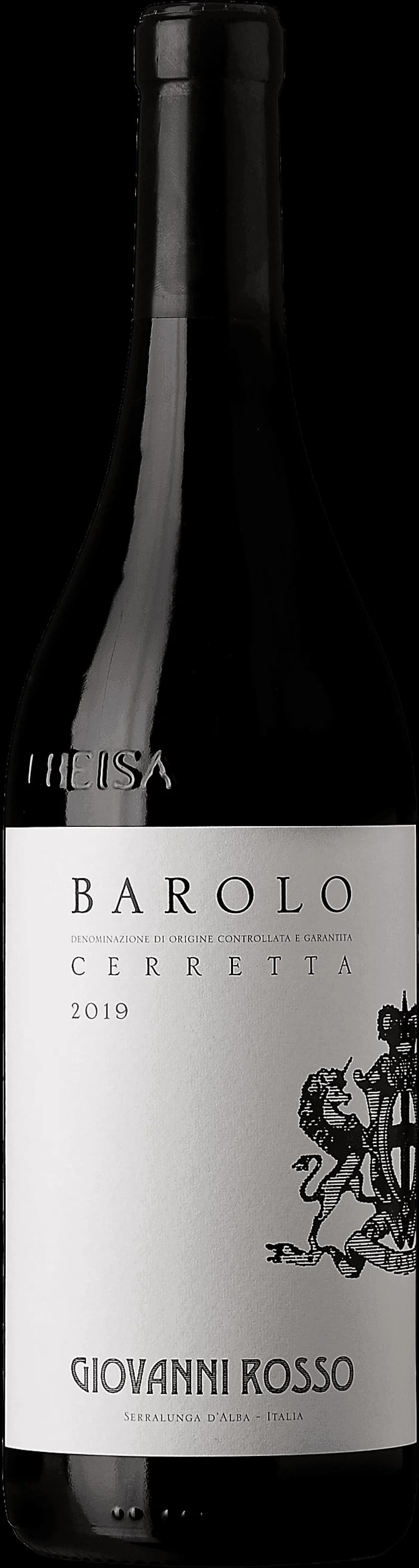 Flaska av rött vin Barolo Cerretta från Piemonte, Italien.