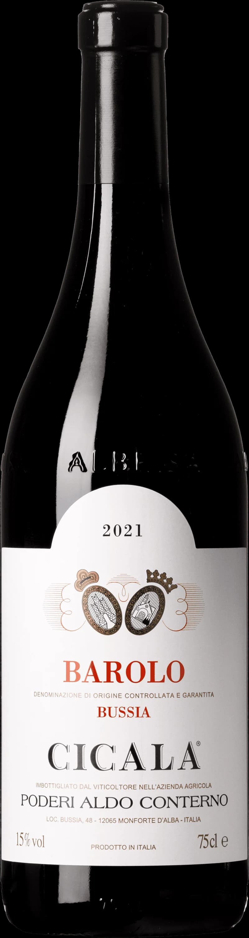 Flaska Barolo Cicala rött vin mot neutral bakgrund