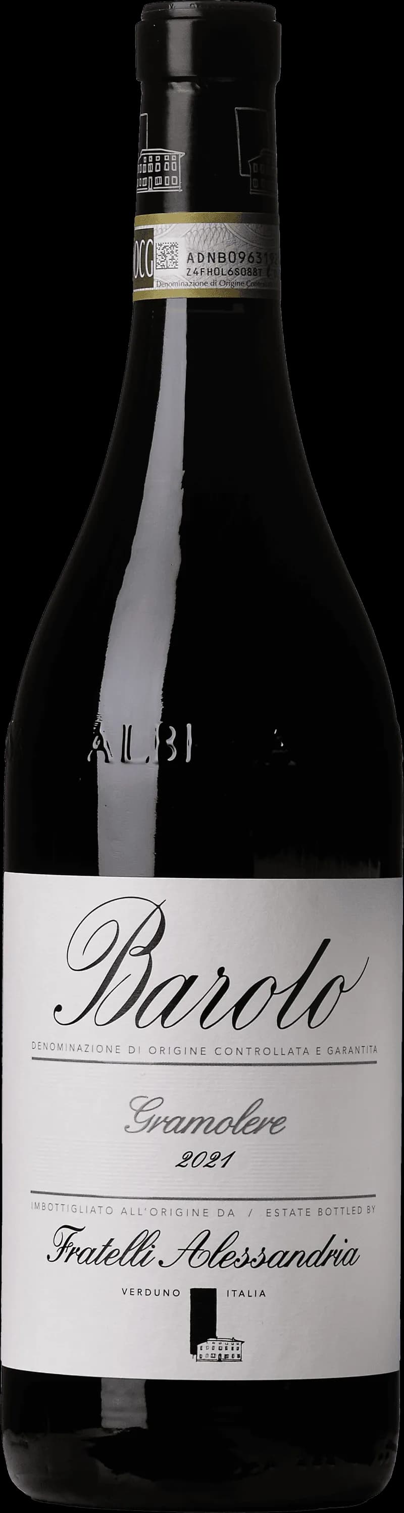 Flaska Barolo Gramolere rött vin mot neutral bakgrund