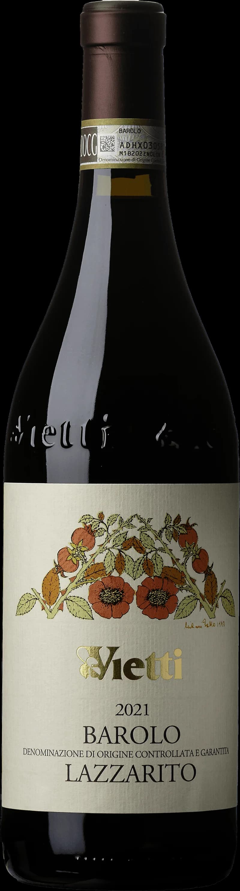 Flaska Barolo Lazzarito rött vin mot neutral bakgrund