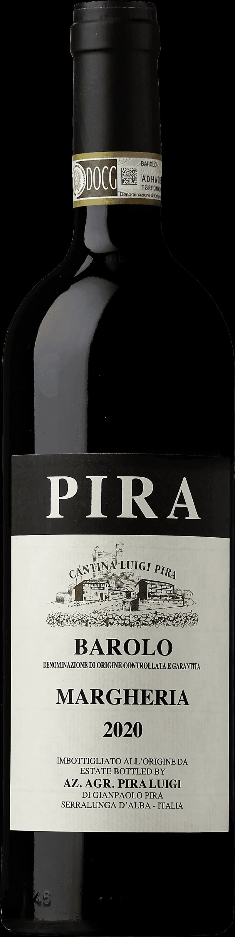Flaska med rött vin från Barolo Margheria, serverad i vinglas.