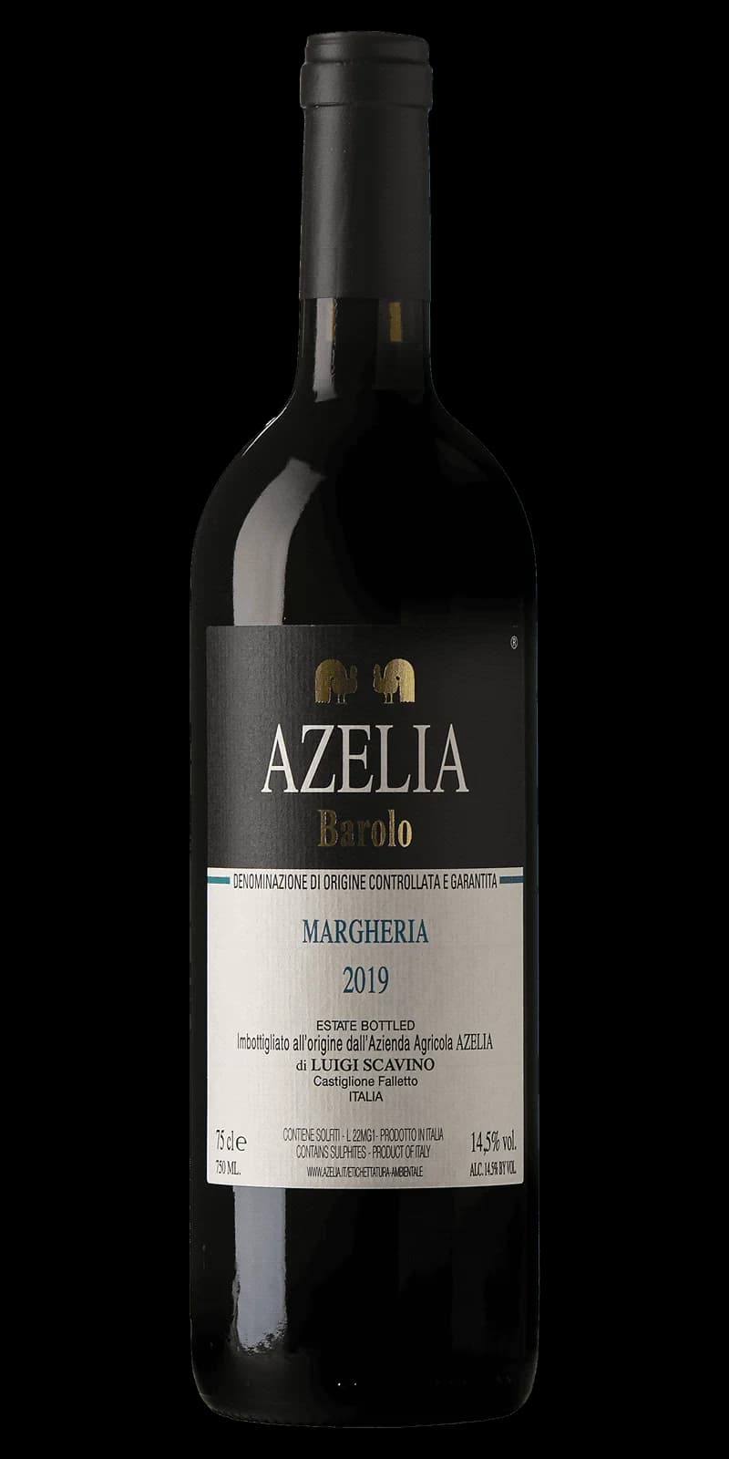 Flaska Barolo Margheria rött vin mot vit bakgrund