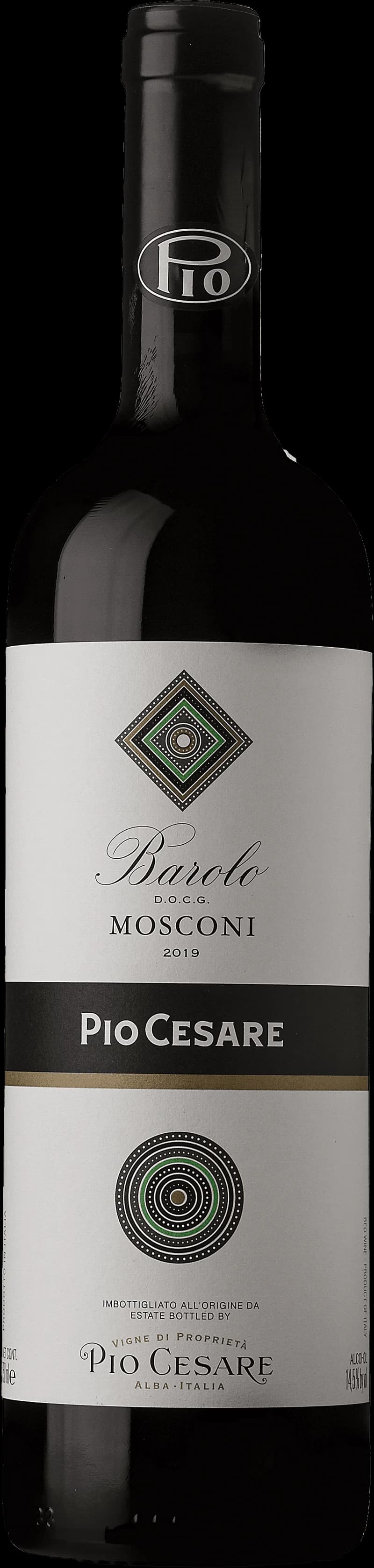 Flaska av rött vin Barolo Mosconi på bordet