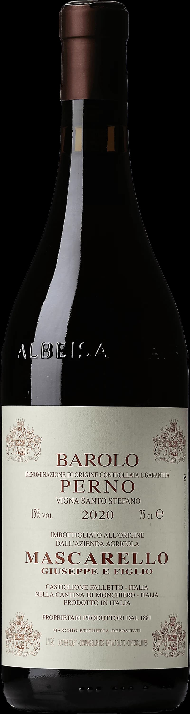 Flaska av rött vin från Barolo, märke Pernod.
