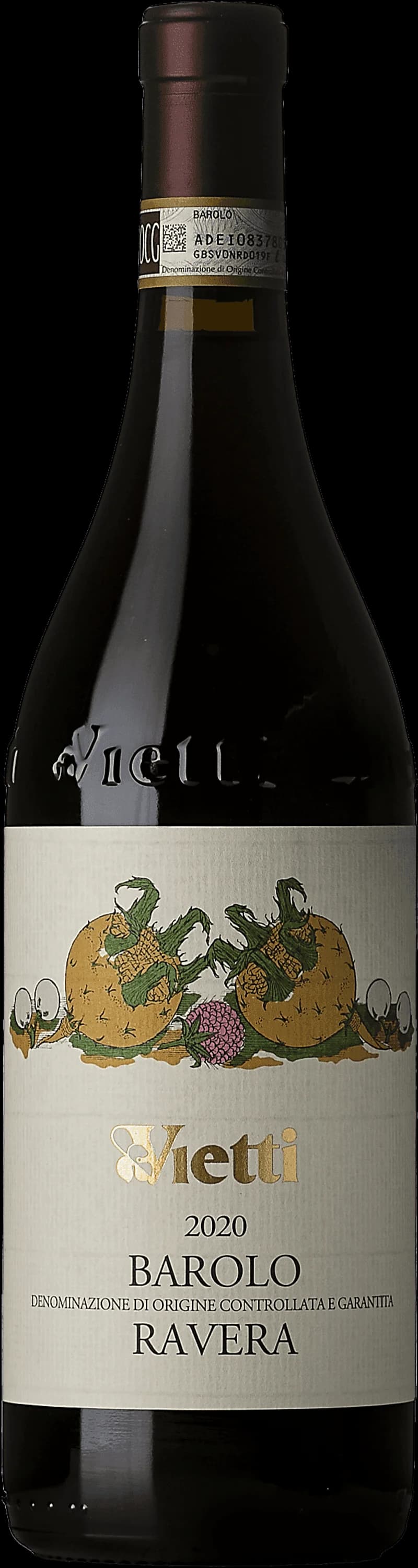 Flaska med Barolo Ravera rött vin från Piemonte, Italien.