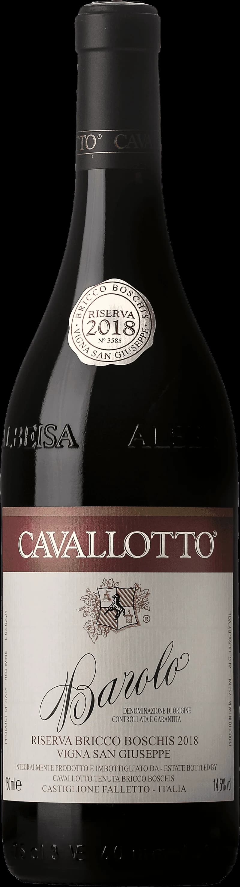 Flaska av Barolo Riserva Bricco Boschis rött vin från Piemonte