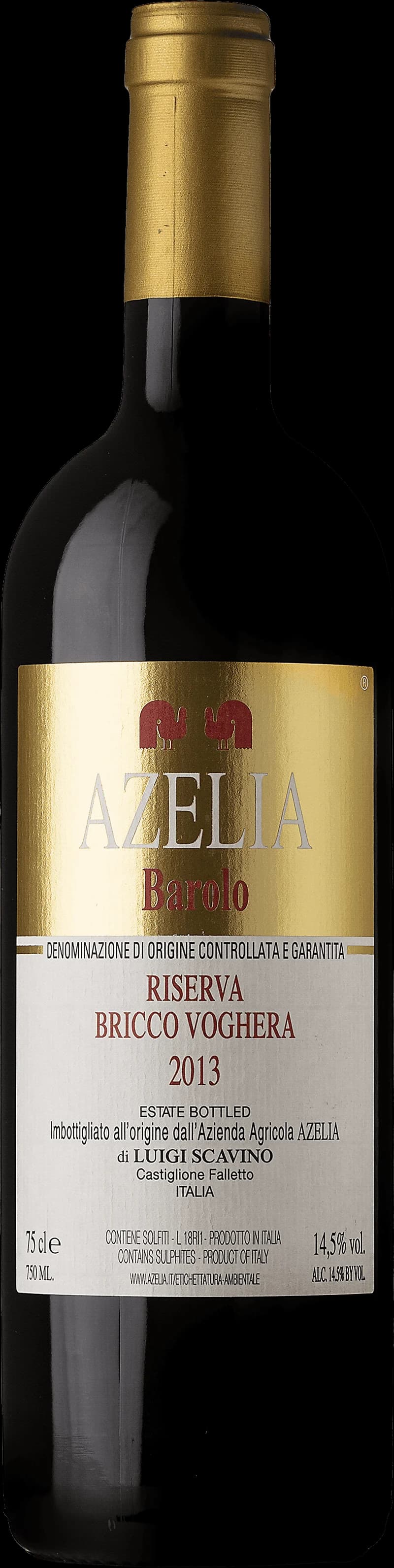 Flaska Barolo Riserva Bricco Voghera rött vin mot mörk bakgrund