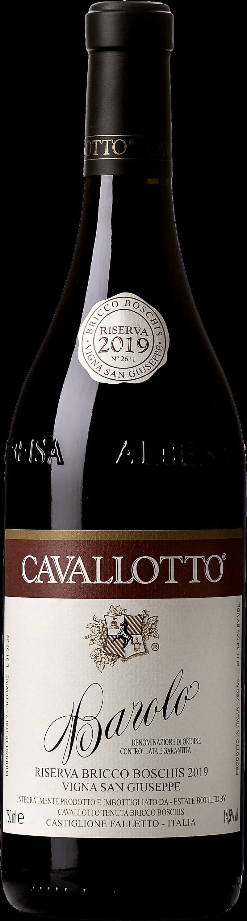 Flaska Barolo Riserva Vigna San Giuseppe, rött vin från Piemonte.