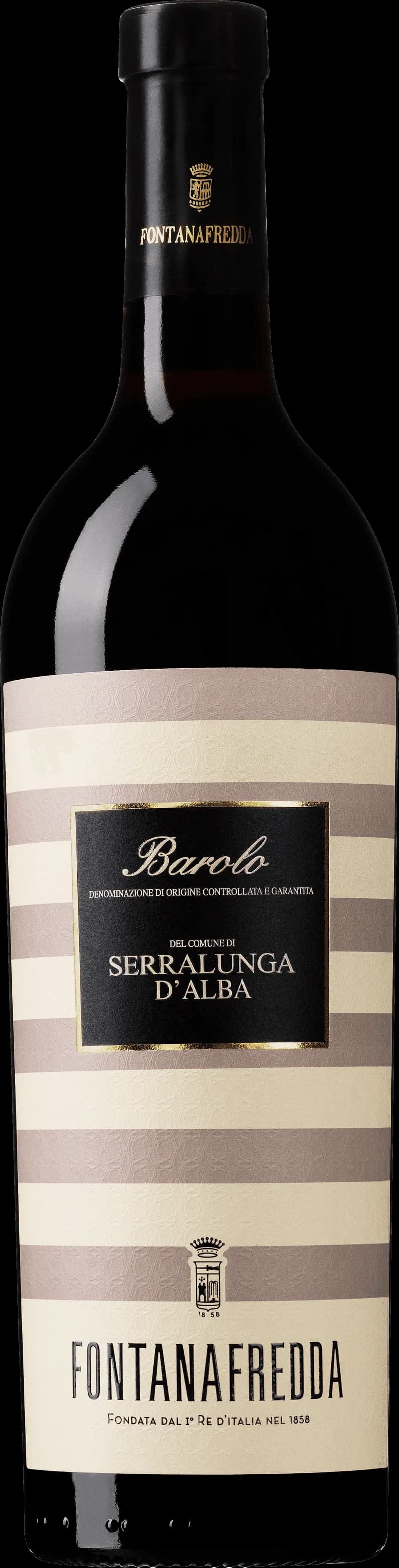 Närbild på ett glas Barolo rött vin mot en mörk bakgrund.