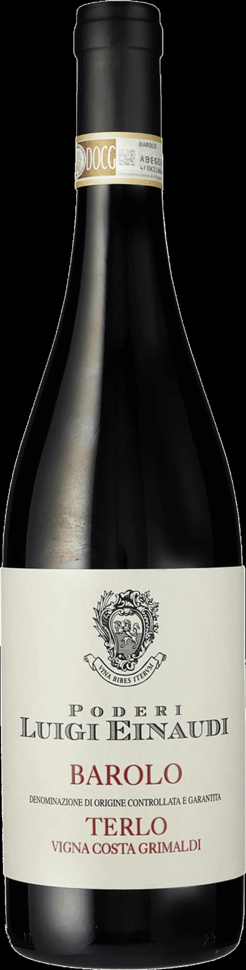 Ett glas fyllt med rött Barolo-vin mot en mörk bakgrund.