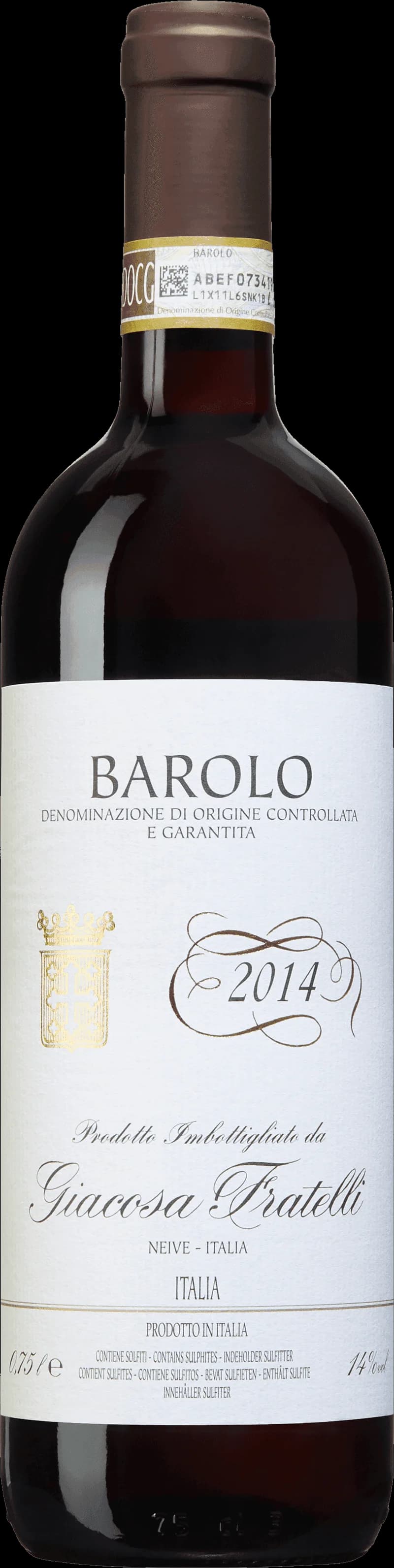 Flaska Barolo rött vin mot neutral bakgrund