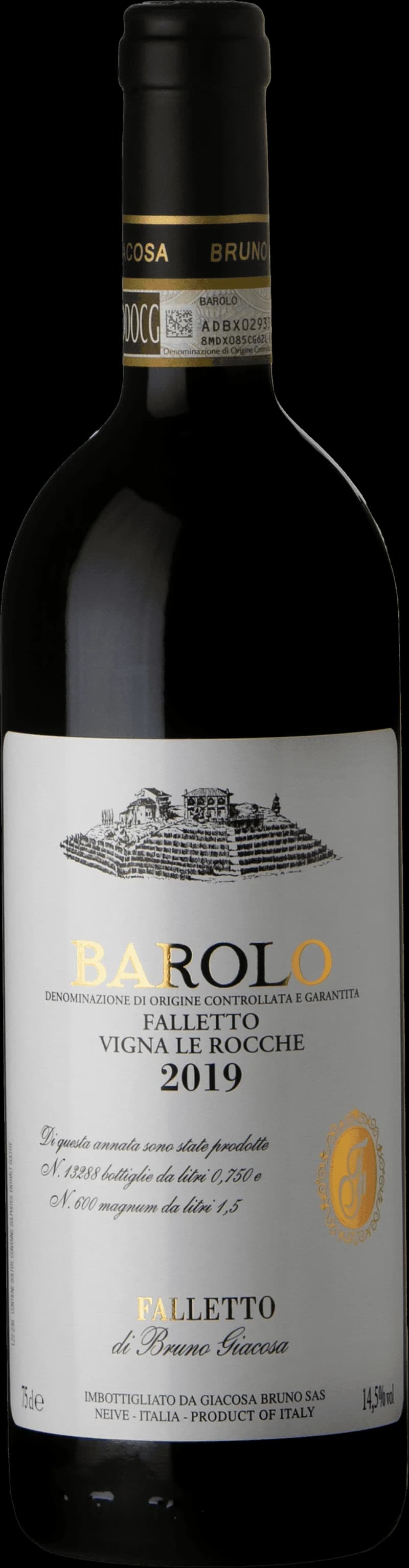 Flaska med rött Barolo-vin på ett bord