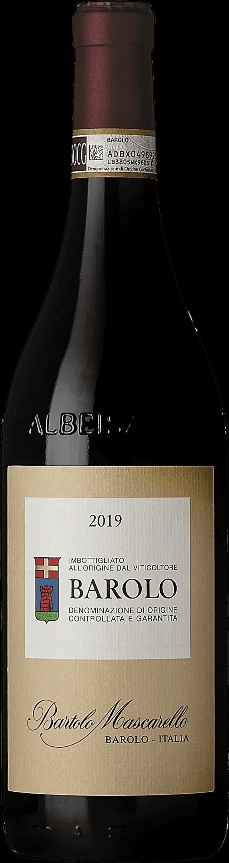 Flaska Barolo rött vin mot neutral bakgrund