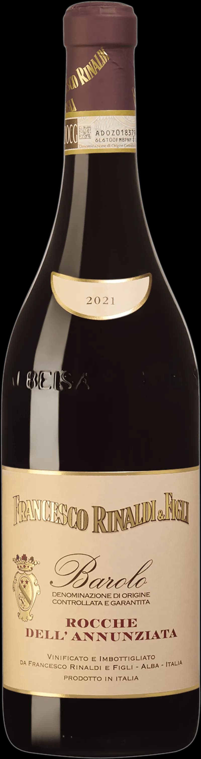 Ett glas fyllt med rött Barolo-vin mot en mörk bakgrund.