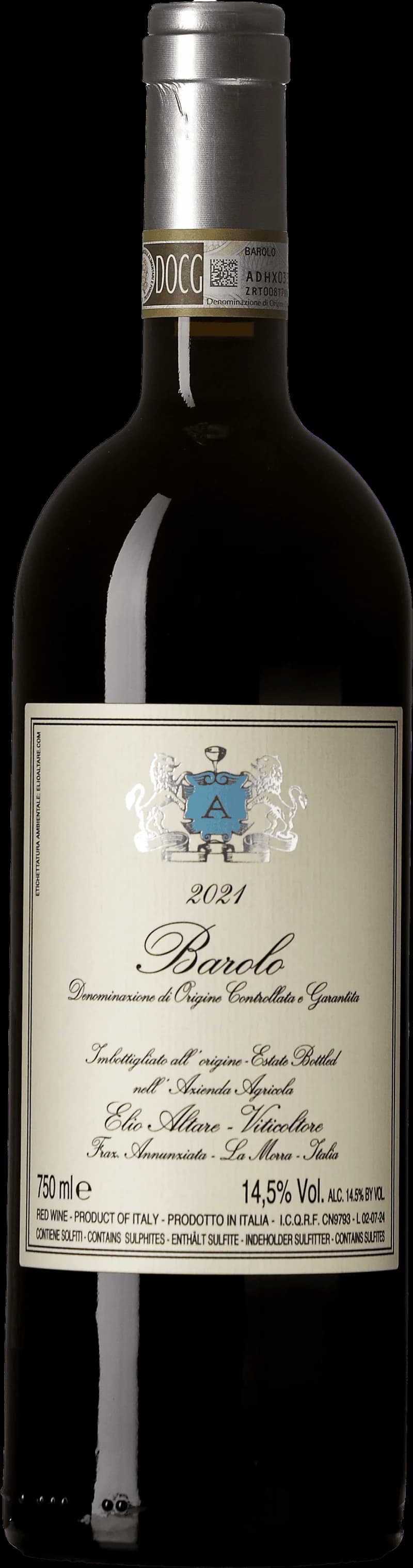 Närbild på ett glas Barolo rött vin mot mörk bakgrund.