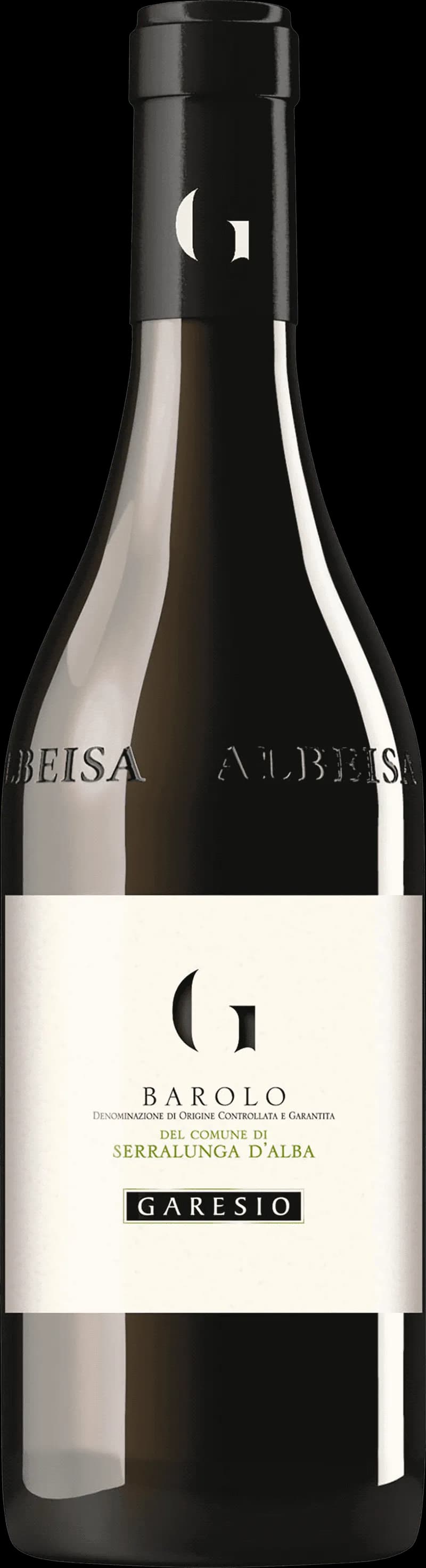 Flaska Barolo Serralunga d'Alba rött vin mot neutral bakgrund.