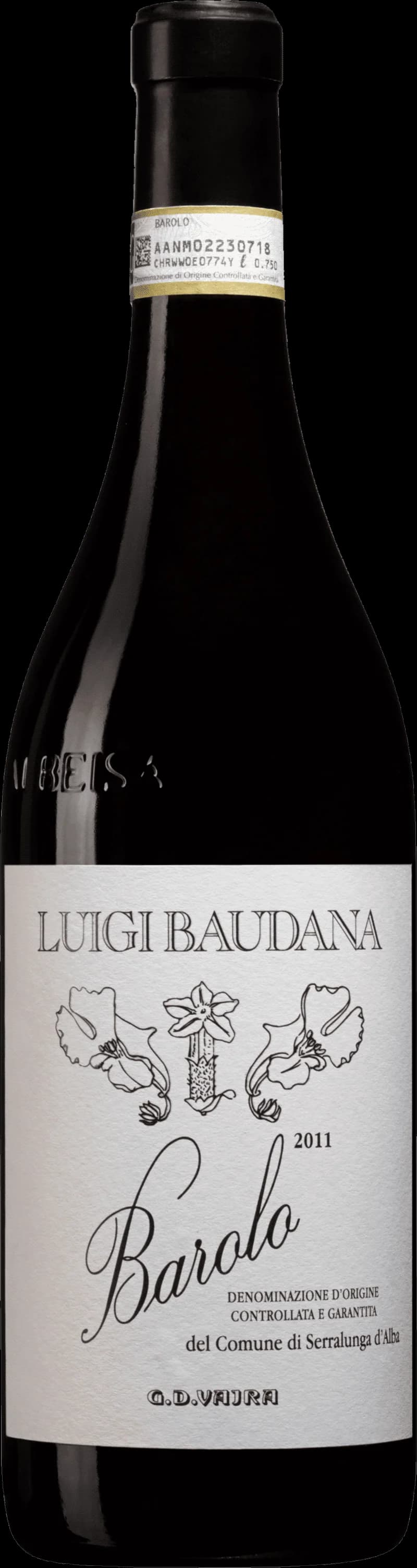 Flaska Barolo Serralunga rött vin mot neutral bakgrund
