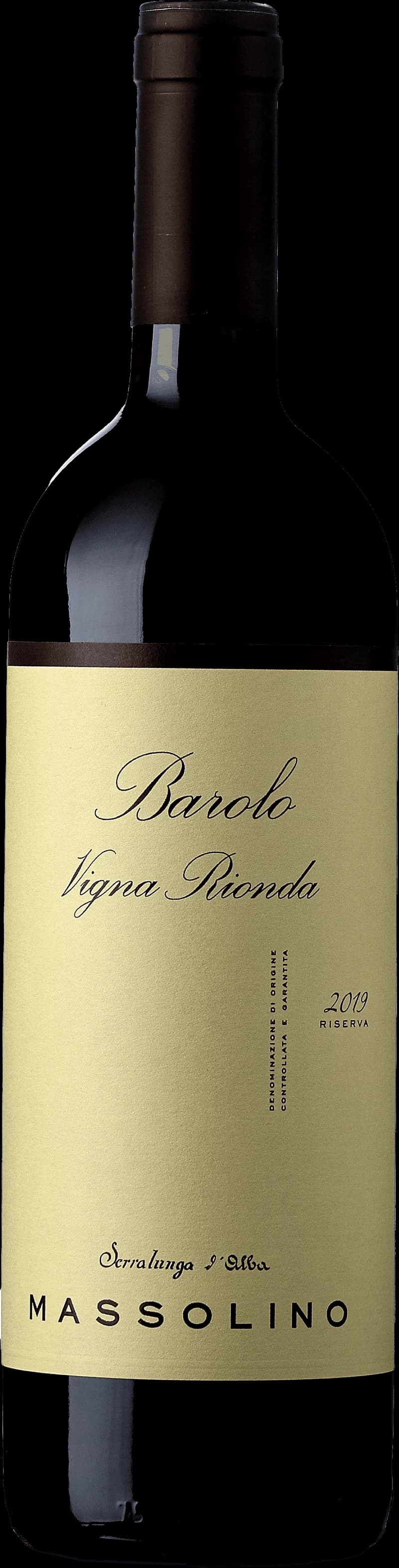 Flaska Barolo Vigna Rionda Riserva rött vin mot neutral bakgrund
