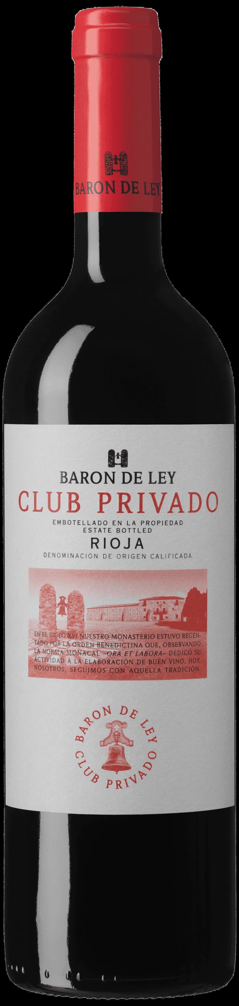 Baron de Ley rött vin på en flaska med etikett.